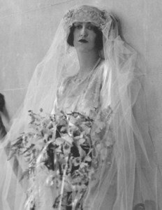 Cornelia Vanderbilt Cecil in her wedding gown, photographed in Biltmore House, 1924.